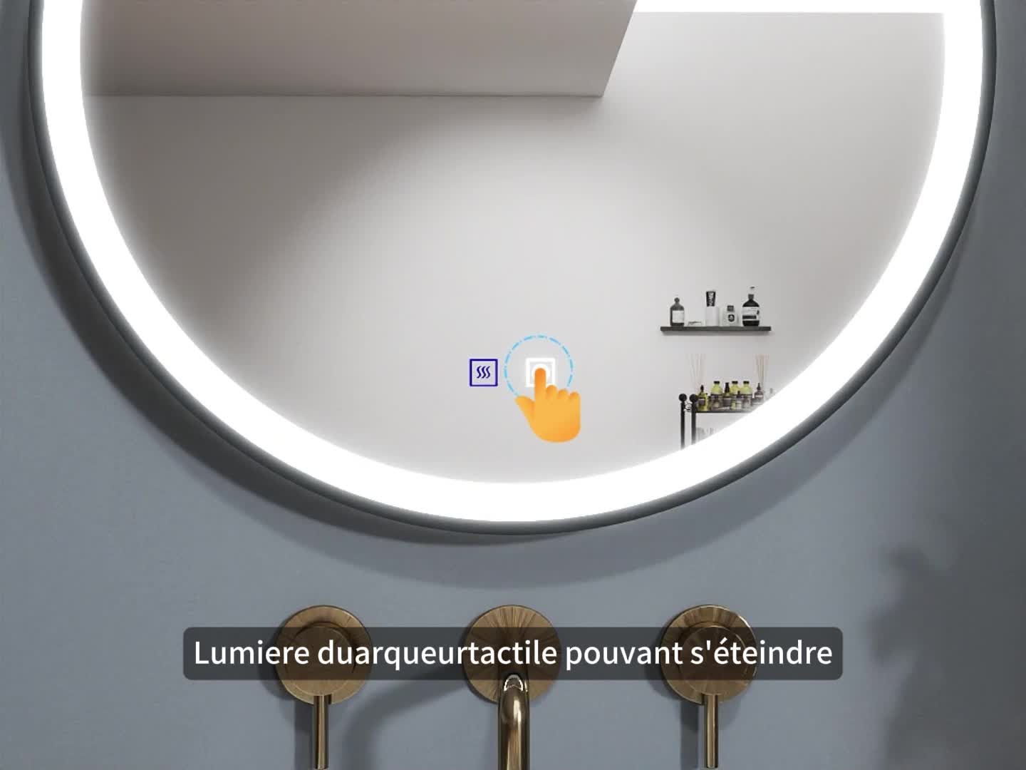 Miroir de salle de bain  rond LED 70cm, avec cadre noir, Voir les images du produit 5