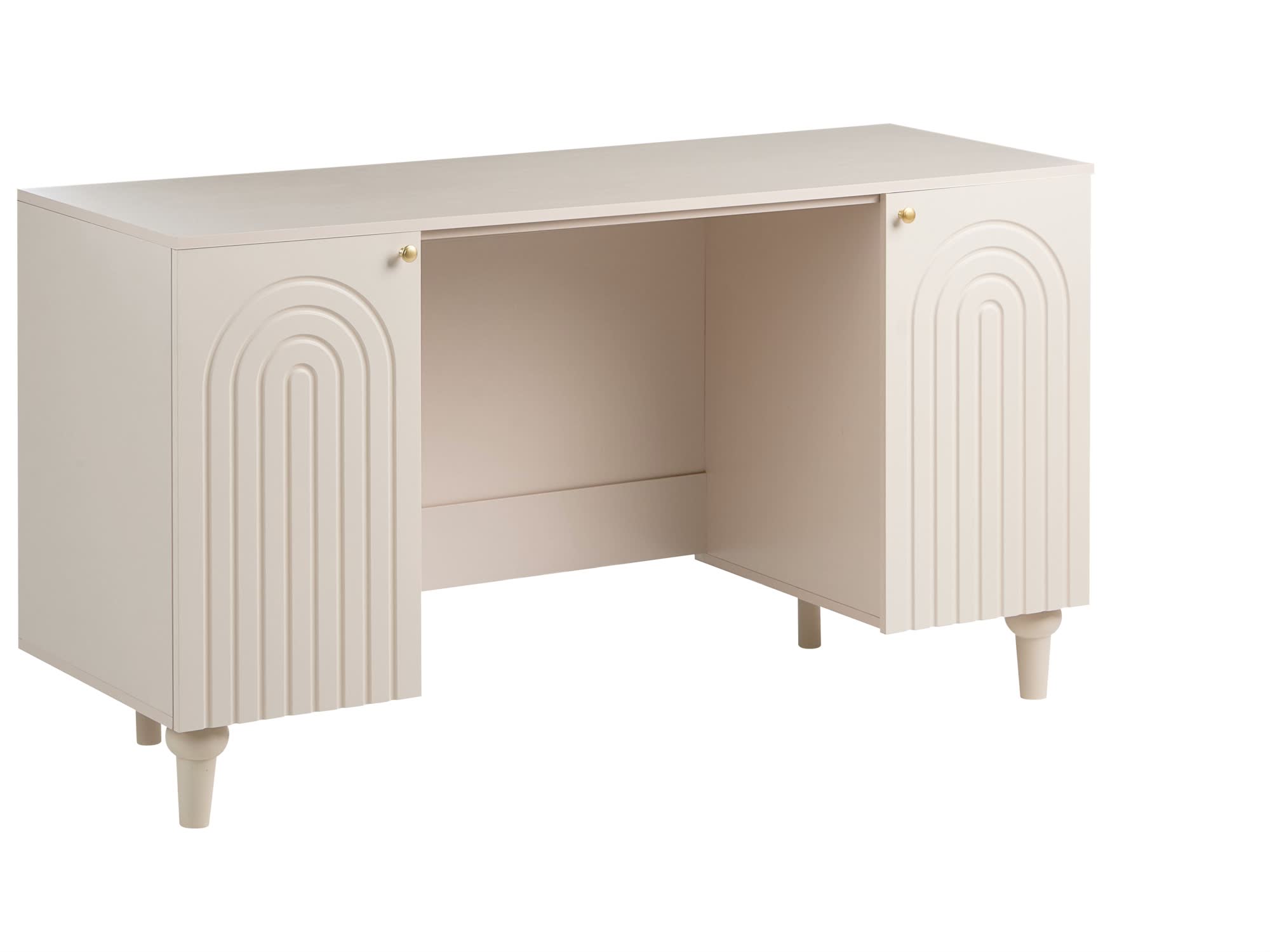 BELIANI Schreibtisch Hellbeige MDF 140 x 50 cm mit Türen Produktbild-Vorschau 7