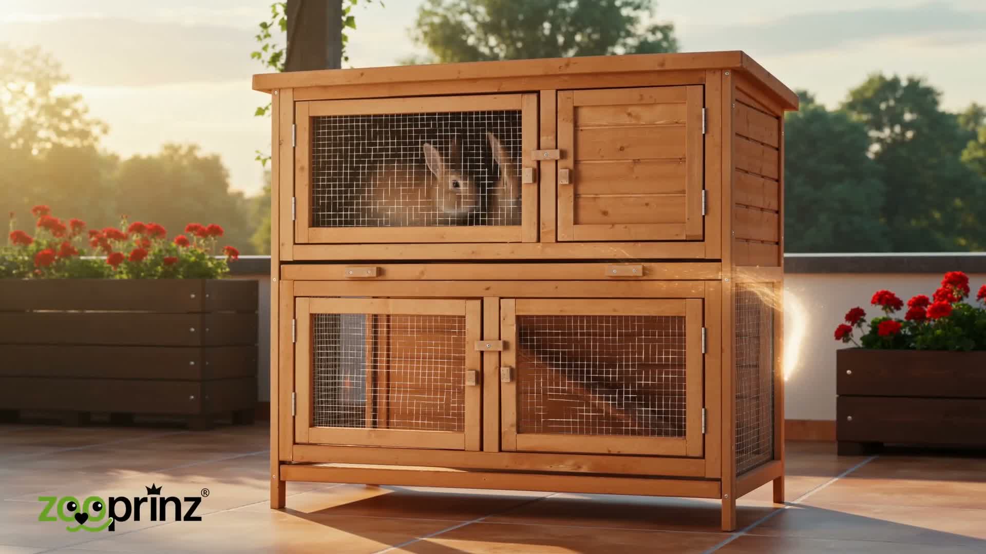 zooprinz Hasenstall Mukkel Wetterfest 2-Etagen Klappdach Produktbild-Vorschau 7