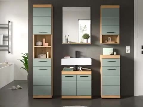 Bad Midischrank "Shawn" in Salbei und Eiche, Badschrank Produktbild-Vorschau 7