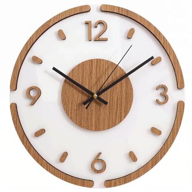 Moderne Wanduhr mit 3D-Eichendekor - Paris Silberne Hände Produktbild-Vorschau 7
