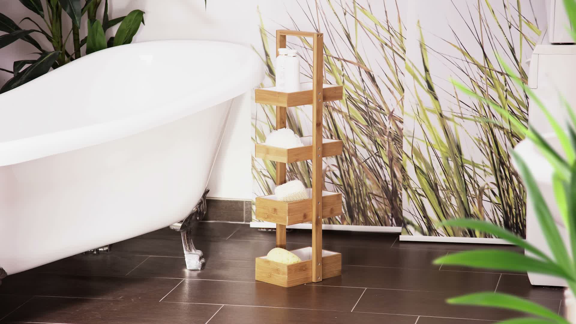 Relaxdays Bambus Badregal mit 4 Körben, Standregal f. Produktbild-Vorschau 7