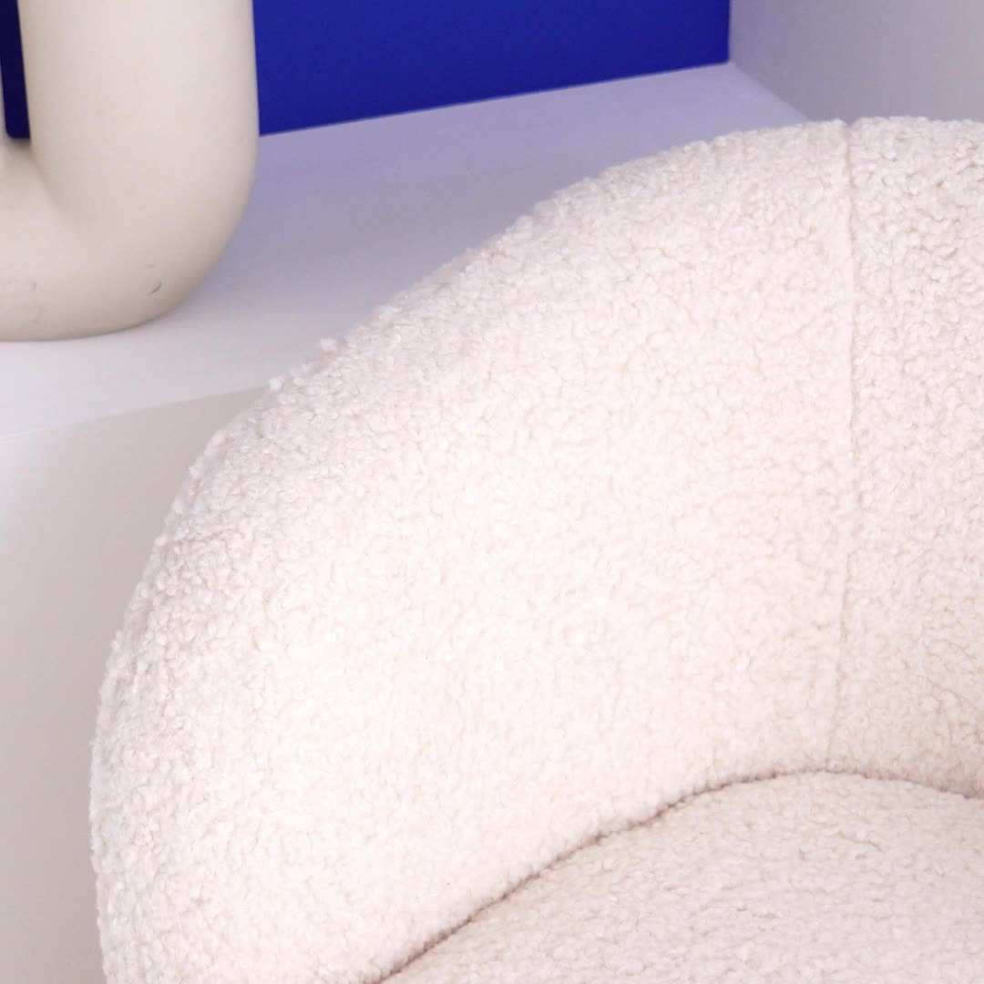 Poltrona girevole 360º in metallo e bouclé, Crema Anteprima dell’immagine prodotto 6