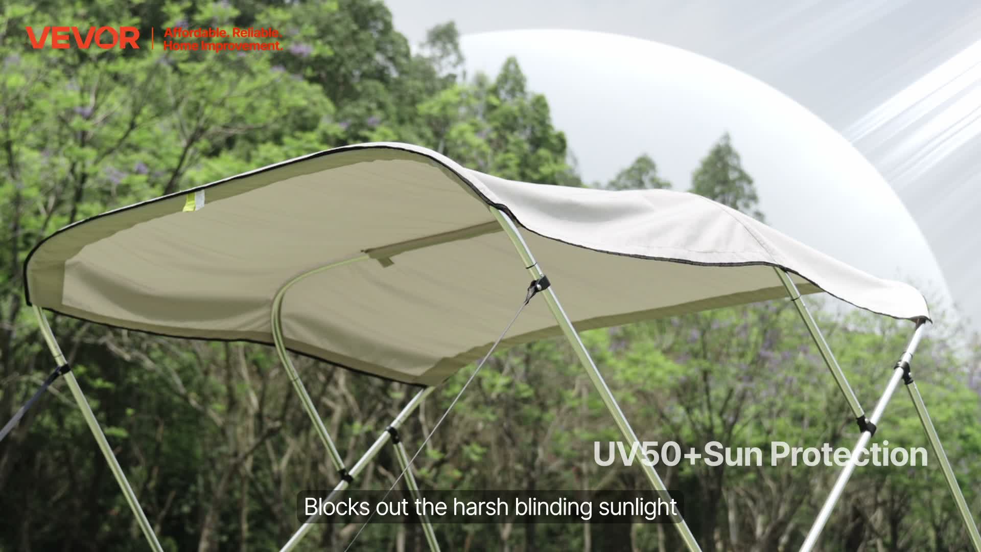 VEVOR Bimini Top Bootsabdeckung Sonnenverdeck (3 Bögen) aus Produktbild-Vorschau 7