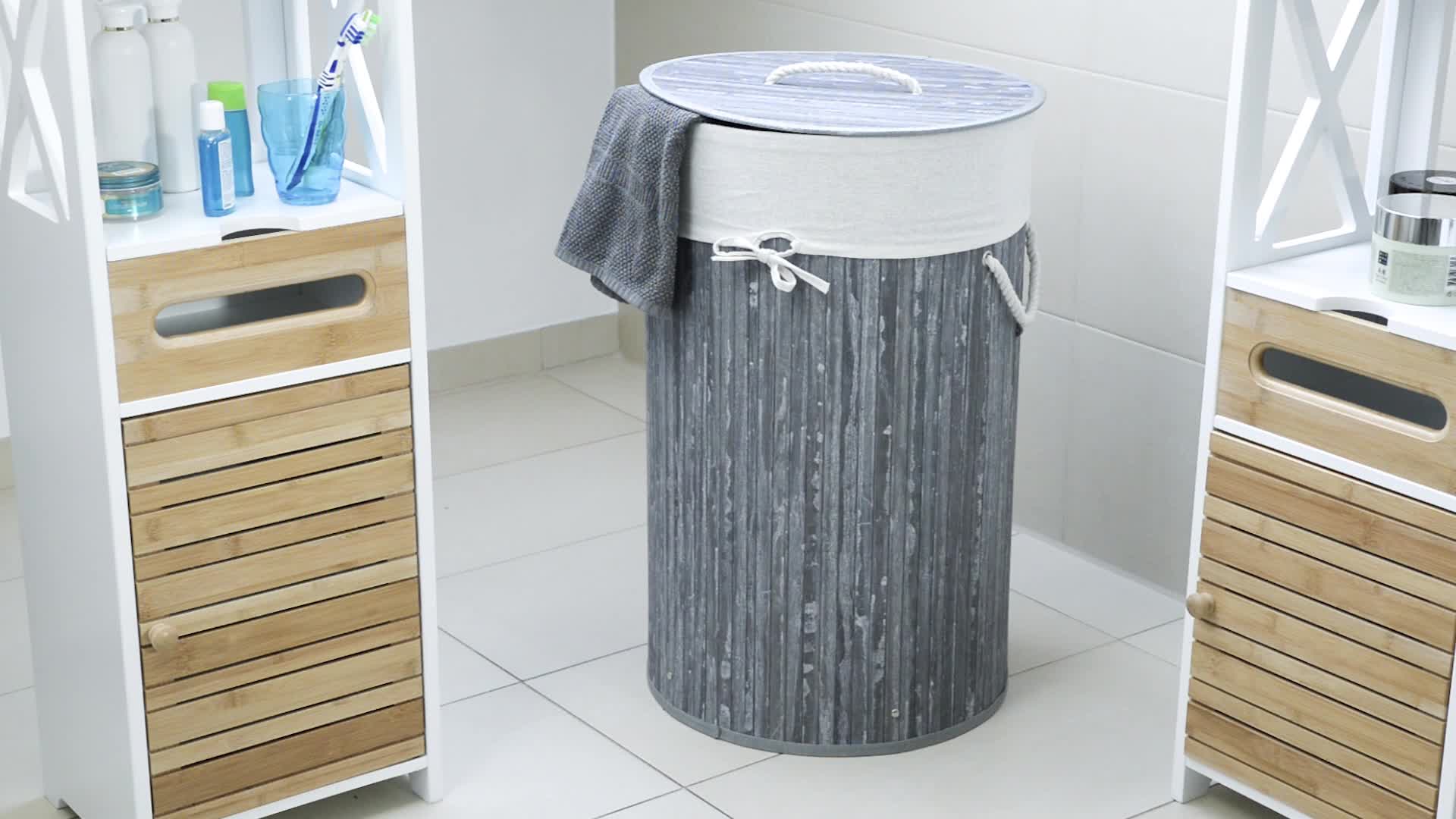 Relaxdays Wäschekorb Bambus, faltbare Wäschetonne mit Produktbild-Vorschau 7