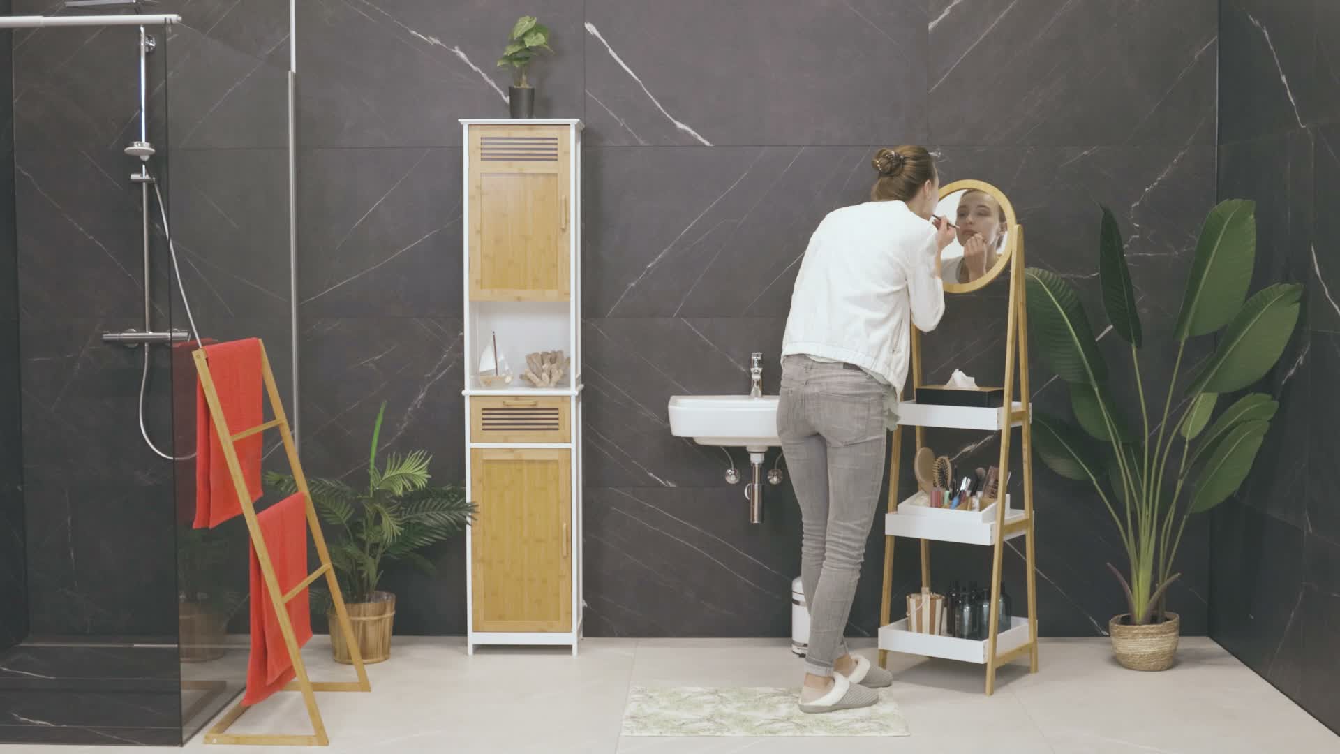 Relaxdays Tücherbox mit Deckel aus Bambus, fürs Bad, Produktbild-Vorschau 7