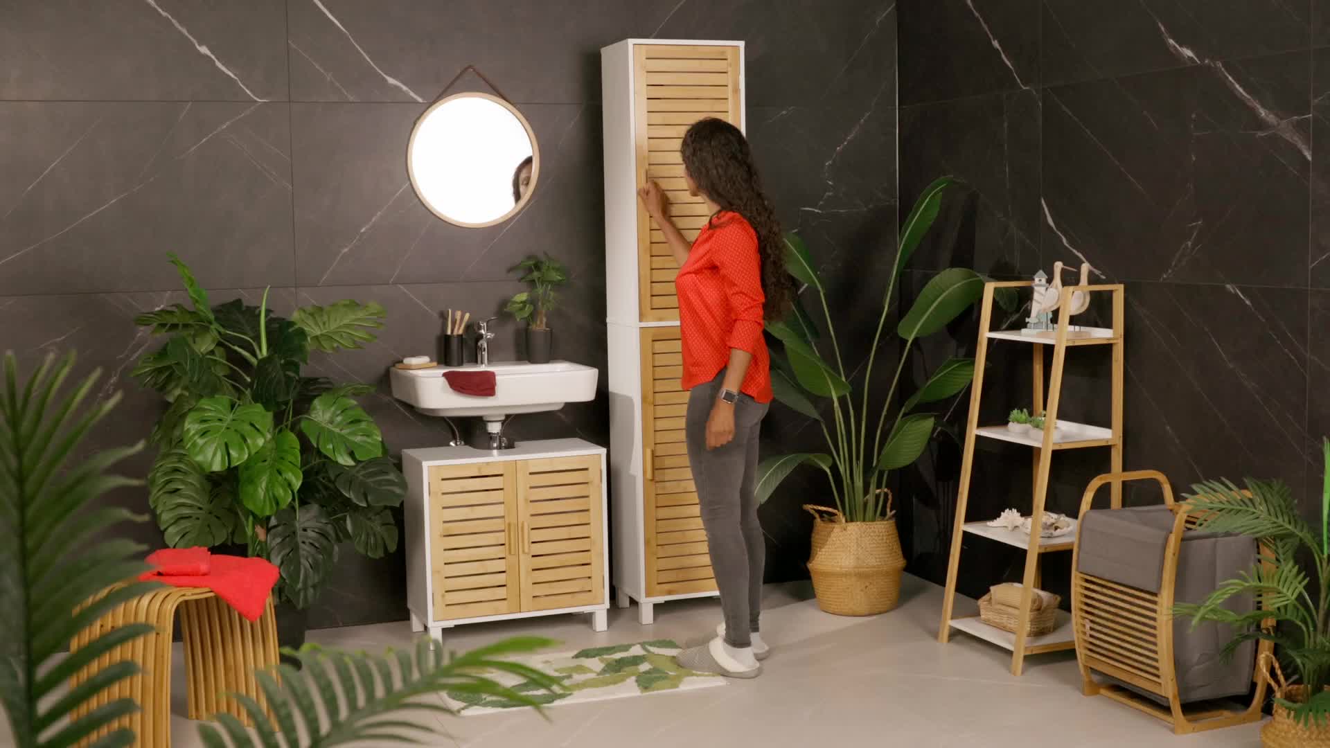 Relaxdays Badezimmerschrank, HxBxT: 190 x 40 x 30 cm, 6 Produktbild-Vorschau 7