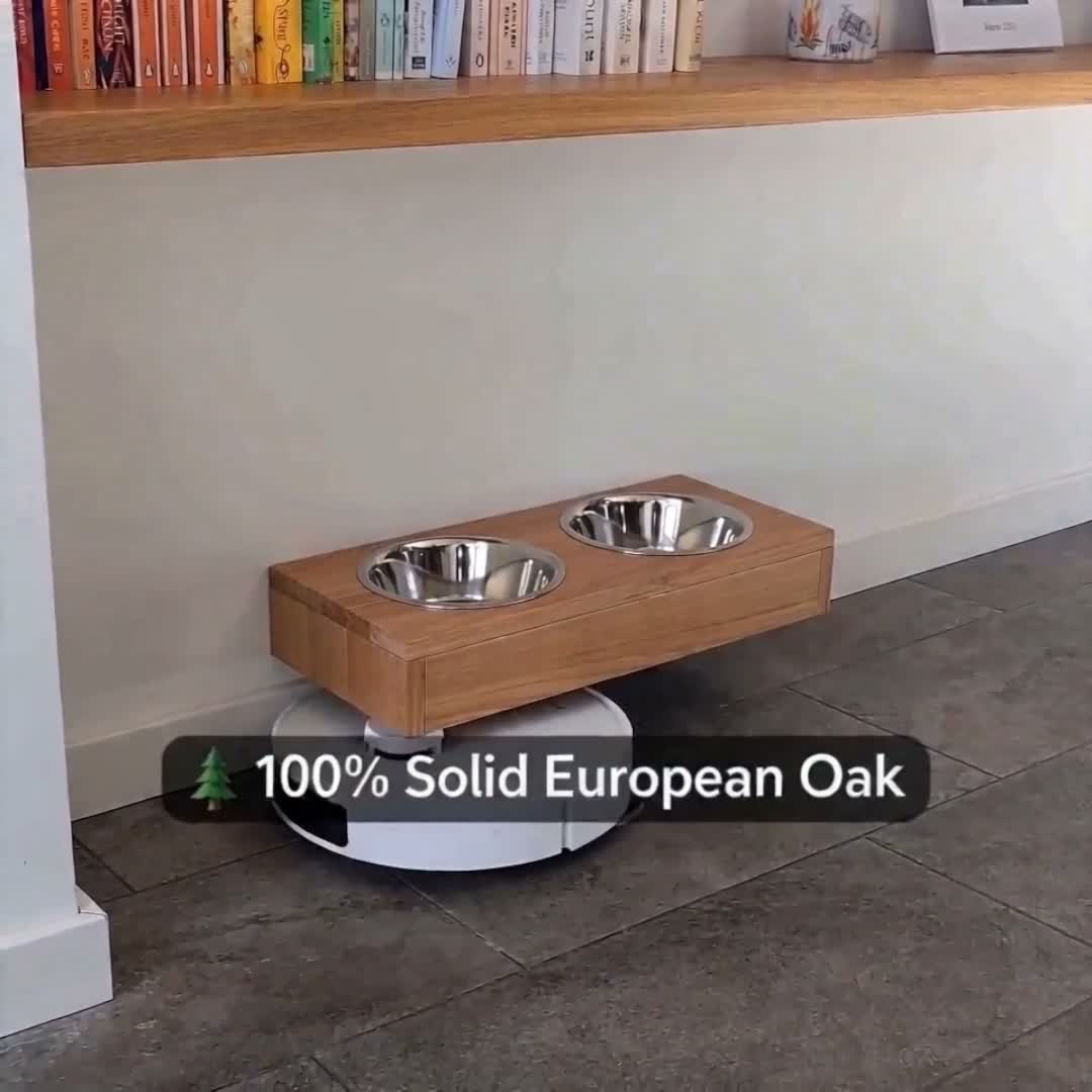 Futterstation Hund Wandmontage aus Massivholz Eiche – Produktbild-Vorschau 7