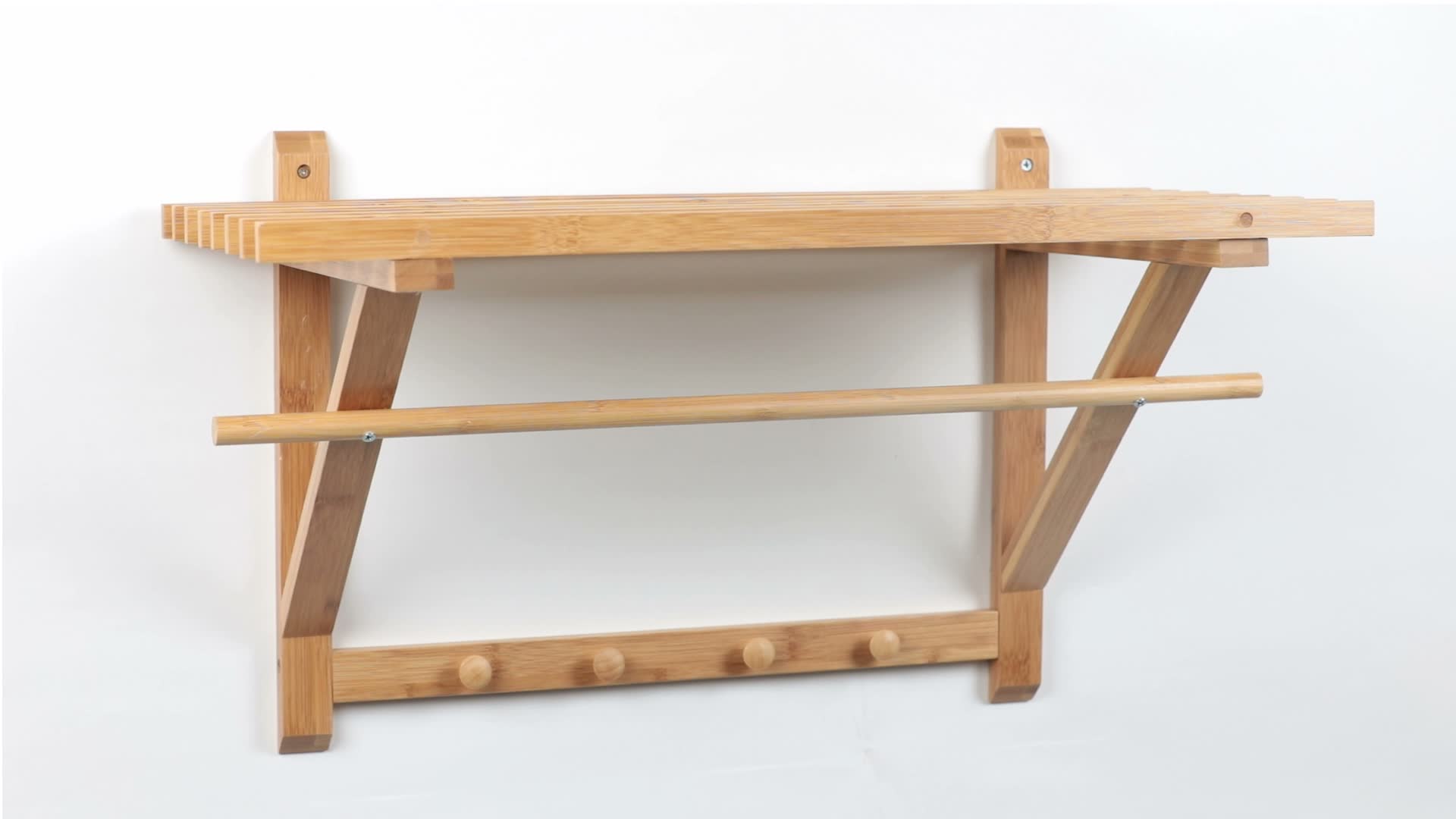 Relaxdays Wandgarderobe Bambus, Hutablage und Produktbild-Vorschau 7