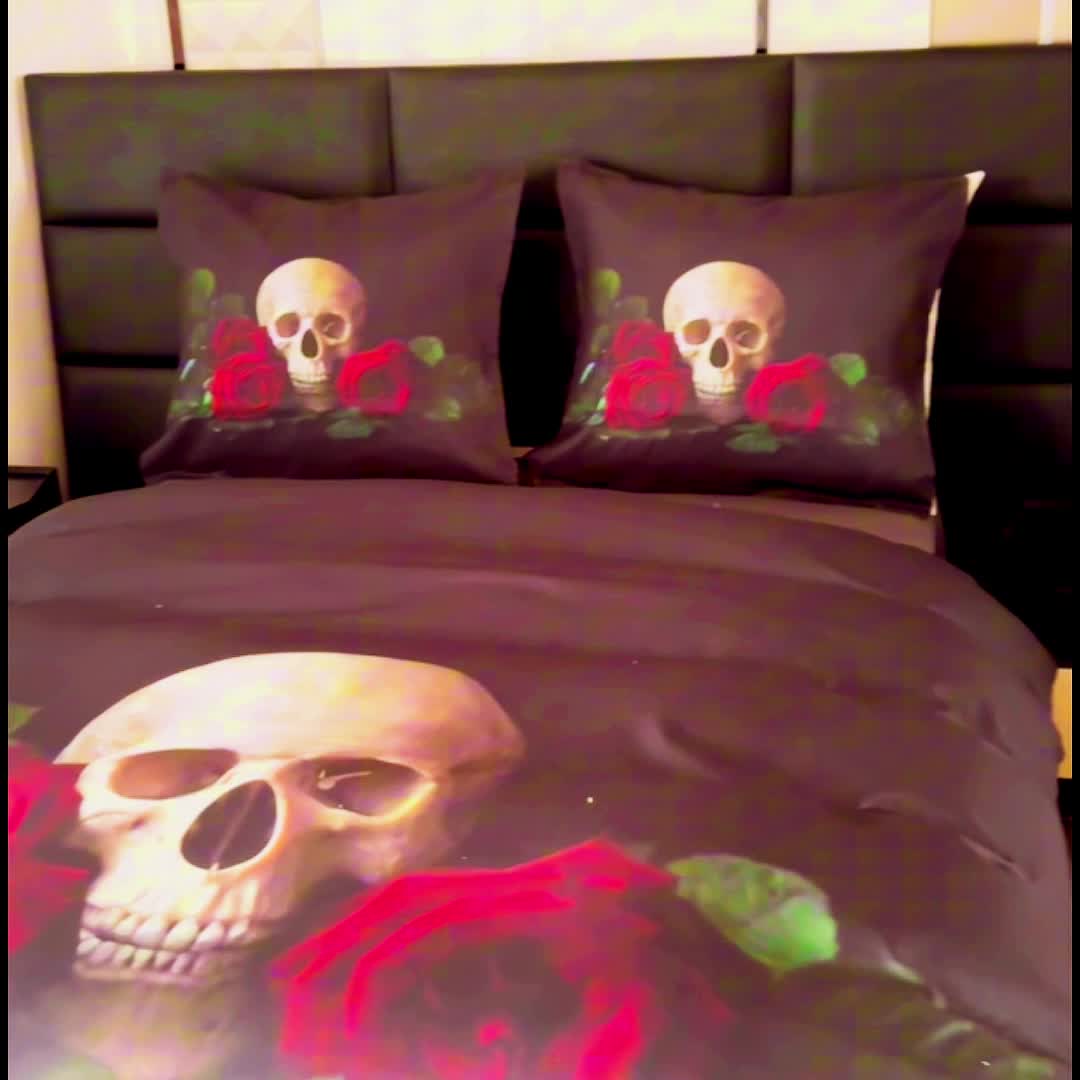 FEBE 3D Bettwäsche Skull und Rosen Bettbezug-Set Gothic Produktbild-Vorschau 6