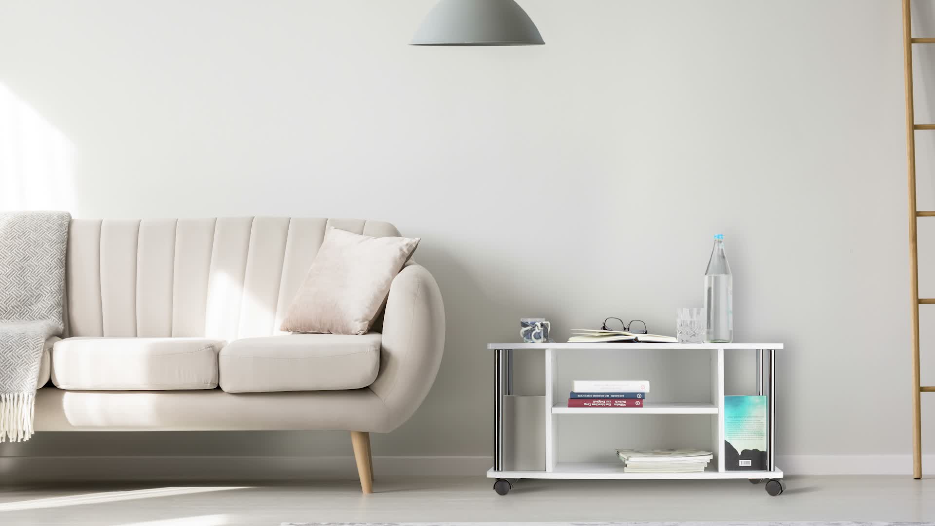 Relaxdays Fernsehtisch weiß, TV-Unterschrank mit 4 Rollen, Produktbild-Vorschau 7