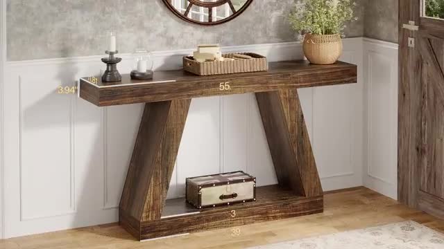 Consolle D'Ingresso Industriale Tribesigns - 100x30cm - Base Geometrica In Metallo - Tavolo Rustico Per Soggiorno O Ingresso - Foto 11