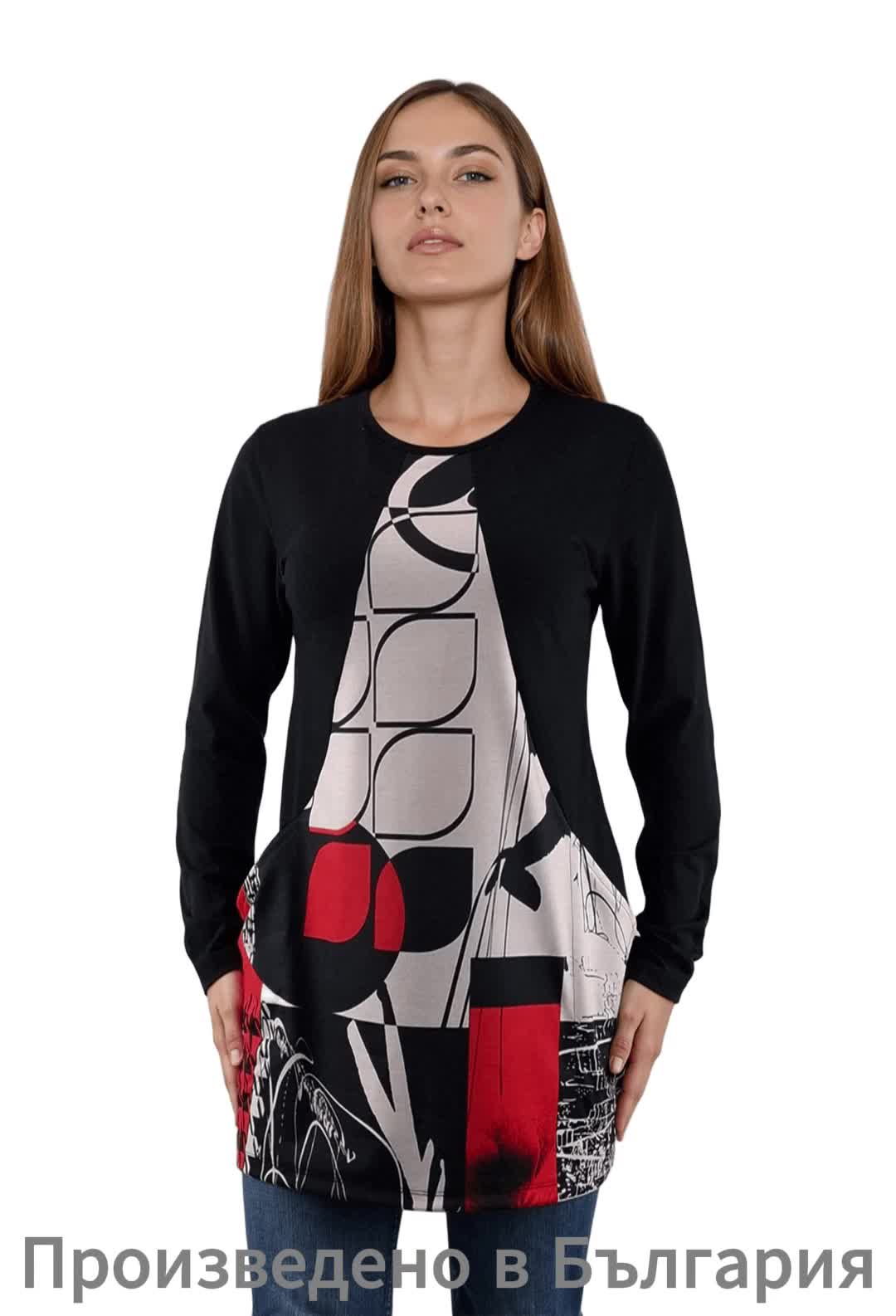 Asymmetrische Damenbluse/Tunika mit langen Ärmeln und Produktbild-Vorschau 5