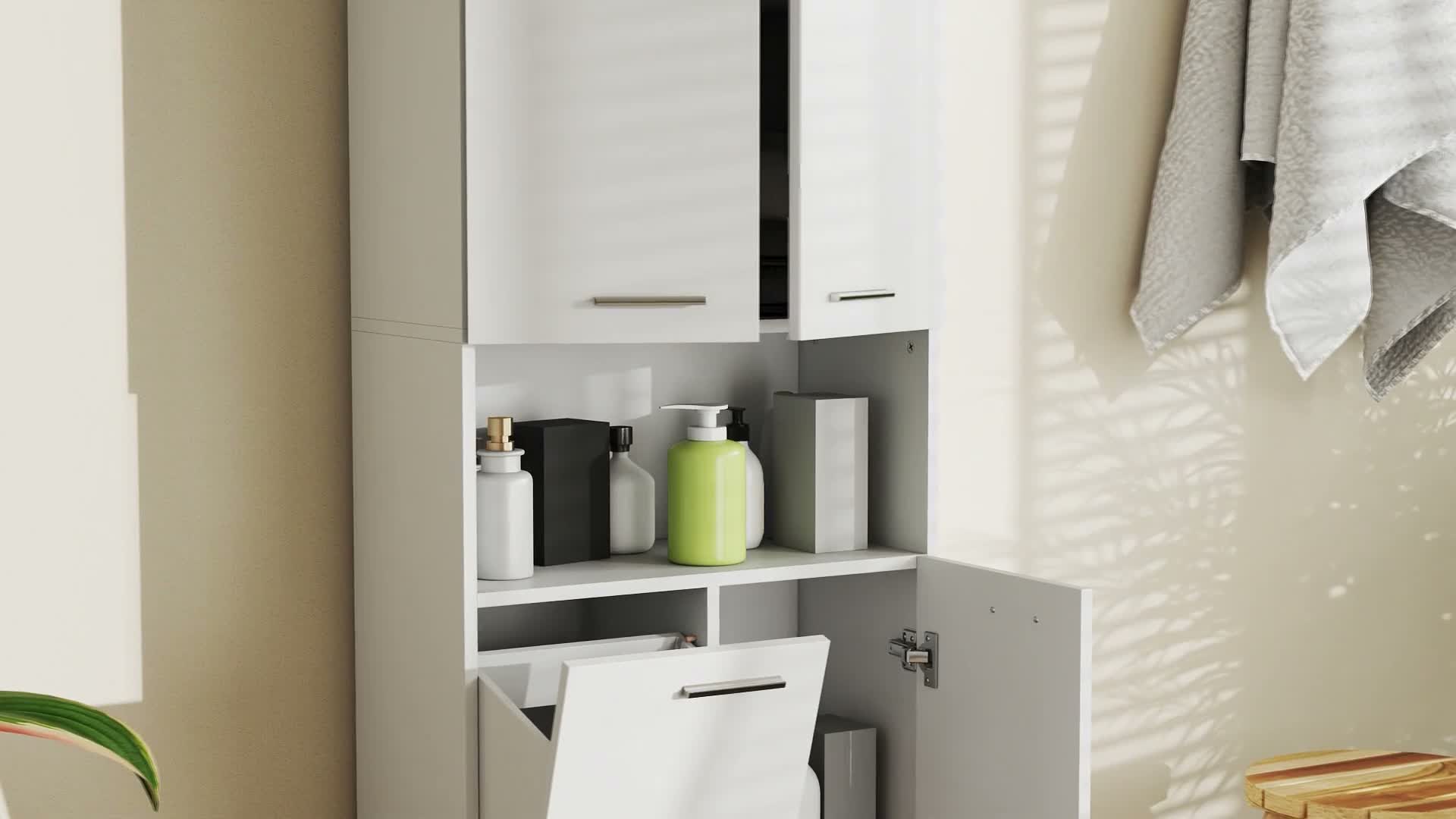 HOMCOM Badezimmerschrank, Hochschrank mit ausklappbarem Produktbild-Vorschau 7
