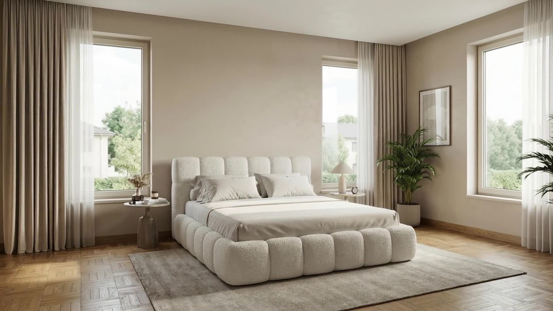 Polsterbett 180x200 cm - Bouclé Stoff - Creme - mit Produktbild-Vorschau 7