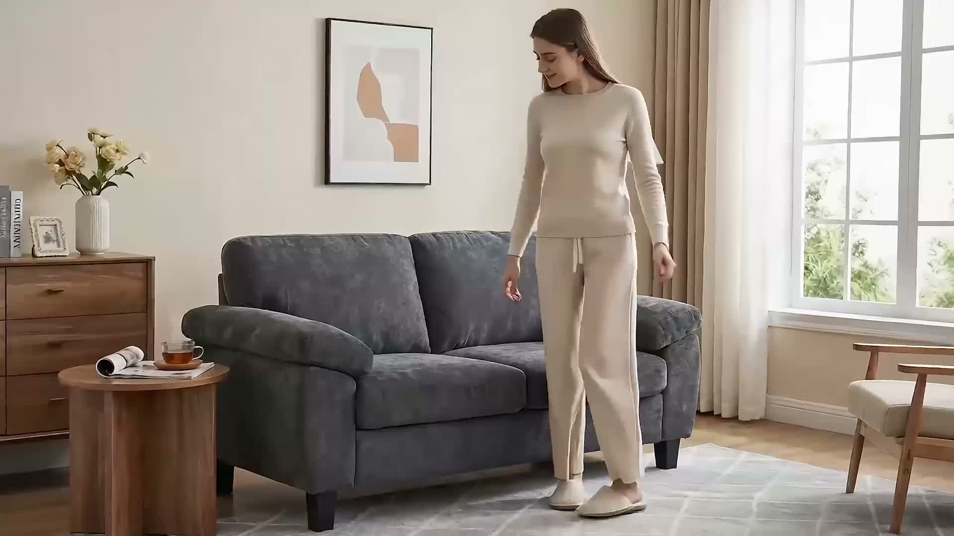 HOMCOM Sofa 2 Sitzer 156 cm Chenille Couch mit breiten Produktbild-Vorschau 7