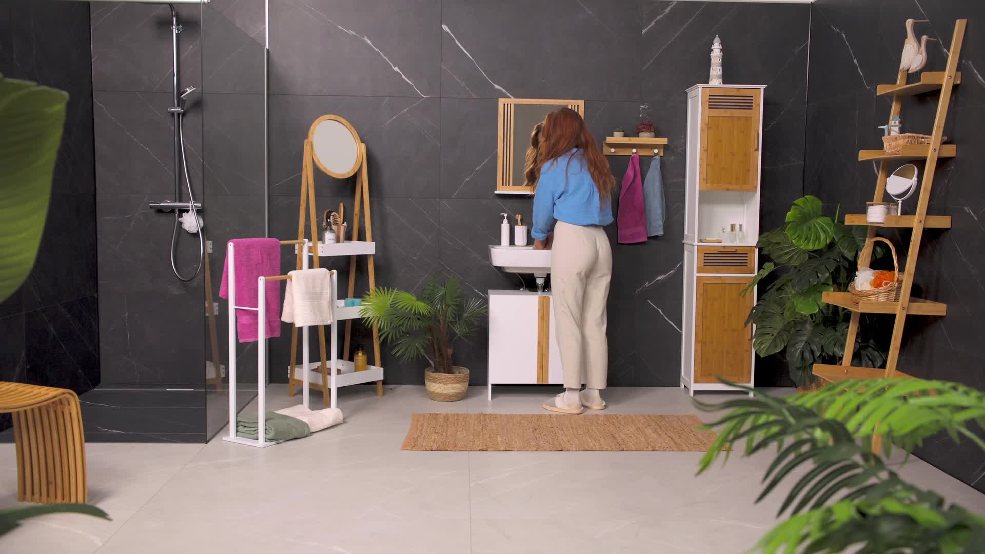 Relaxdays Handtuchständer, 2 Stangen, MDF & Bambus, HBT: Produktbild-Vorschau 7