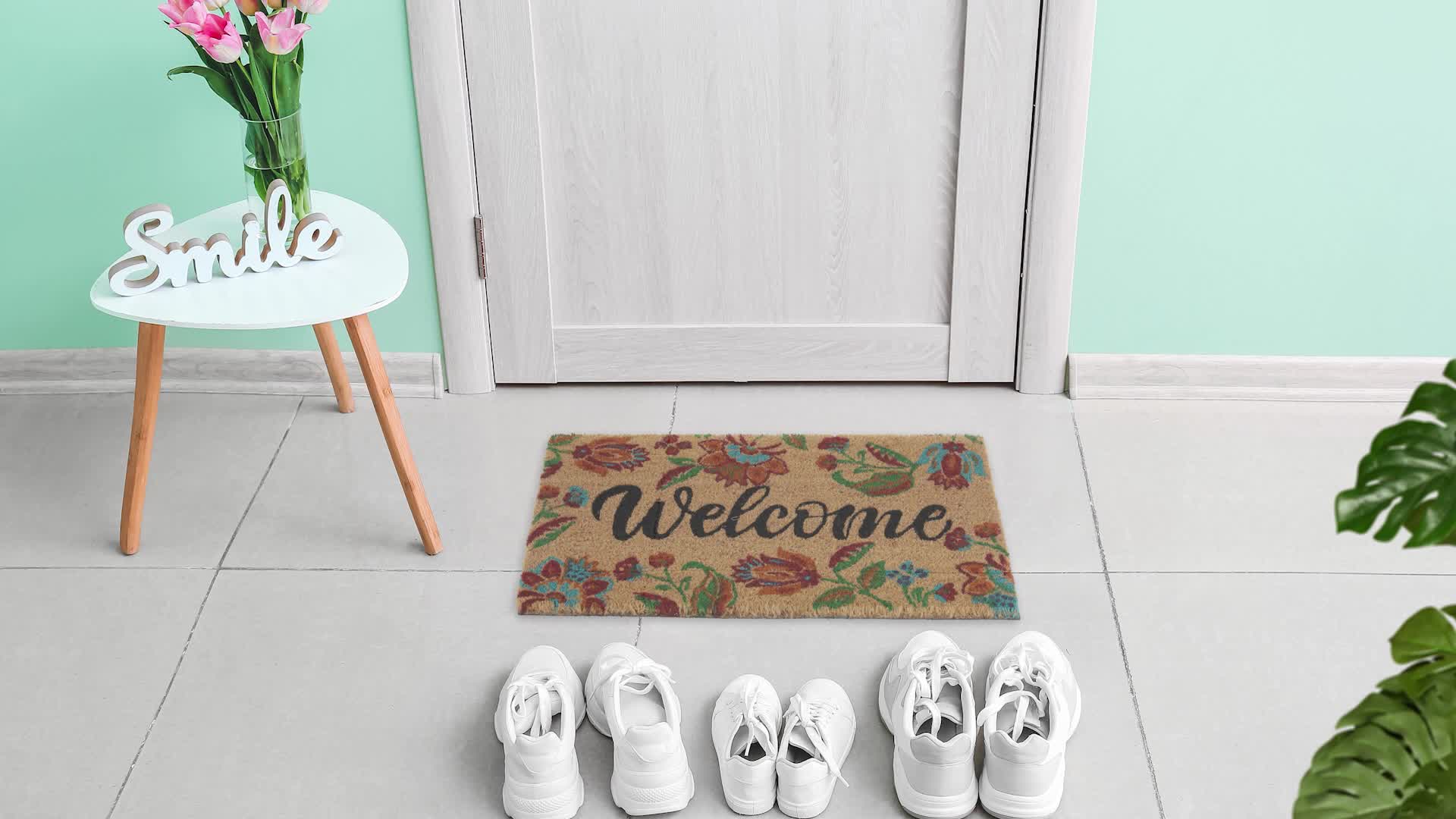 Relaxdays Fußmatte Kokos, Blumen, Welcome-Schriftzug, 40x60 Produktbild-Vorschau 7