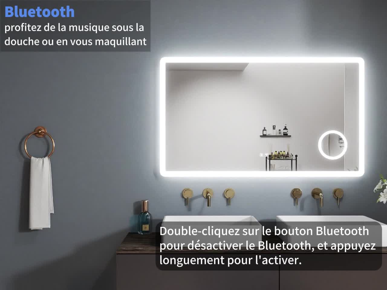 Miroir Salle de Bain LED 140x80cm avec Bluetooth, 3X Loupe, Voir les images du produit 7