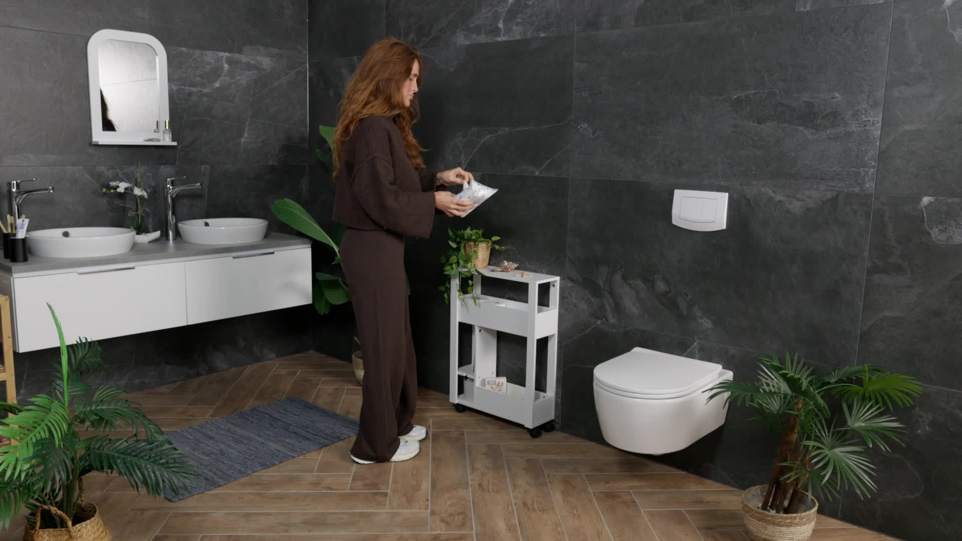 Relaxdays Nischenwagen, 2 Fächer, WC-Bürstenhalter, HxBxT: Produktbild-Vorschau 7