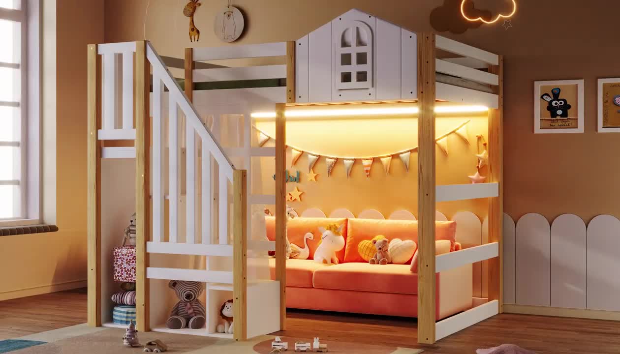 Flieks Etagenbett 140x200cm mit Led, Kinderbett Hausbett Produktbild-Vorschau 7