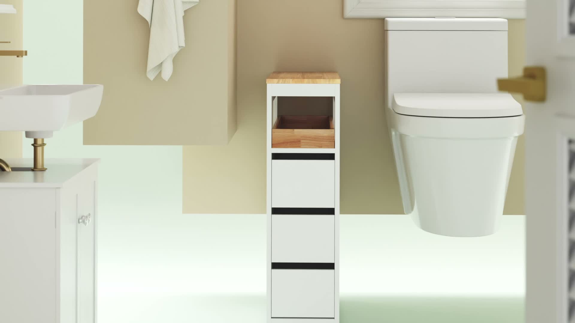 SoBuy Schmaler Badezimmerschrank mit 3 Schubladen Produktbild-Vorschau 7