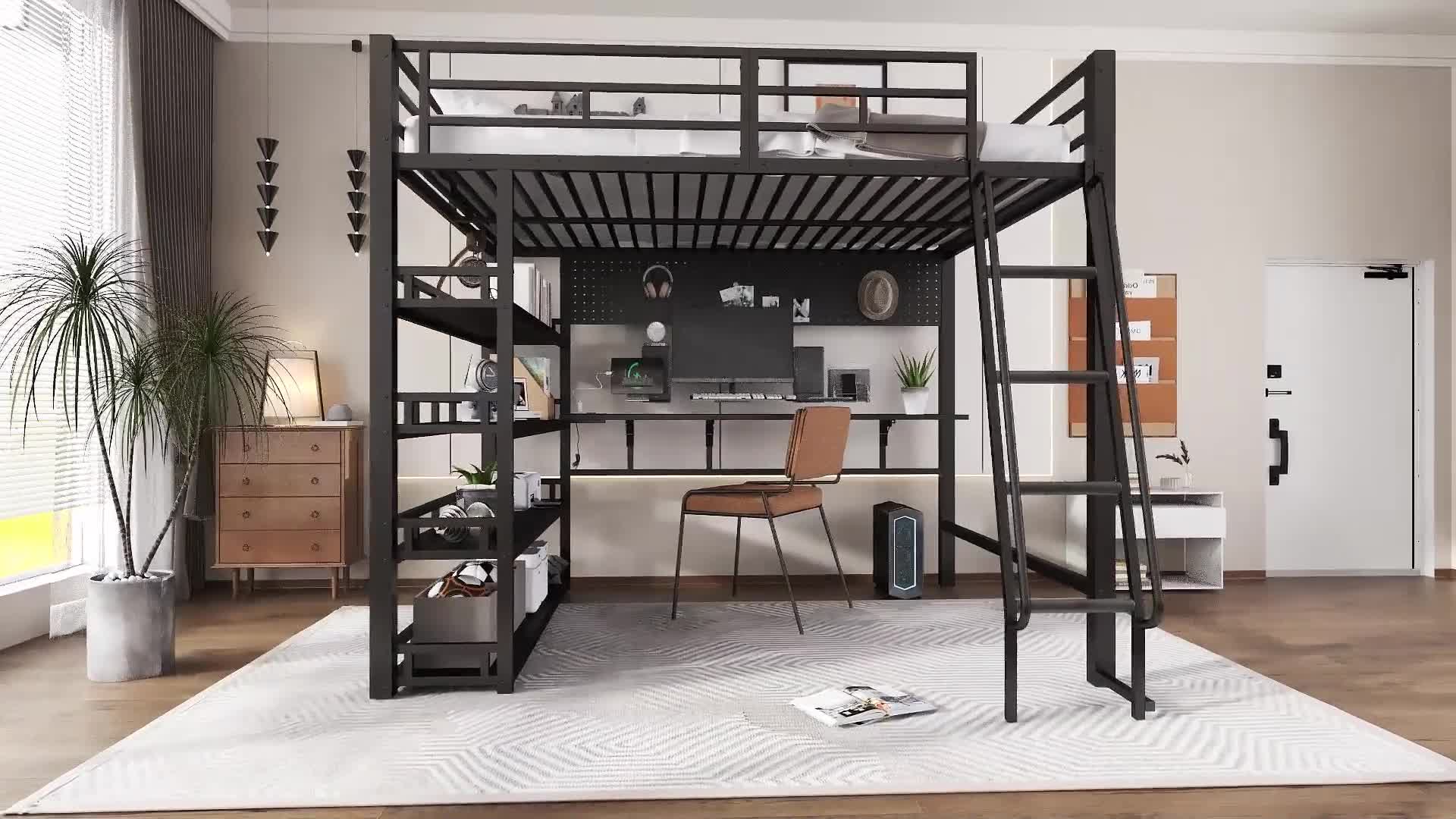 Hochbett mit Schreibtisch, Regal und Lattenrost, 140x200 Produktbild-Vorschau 7
