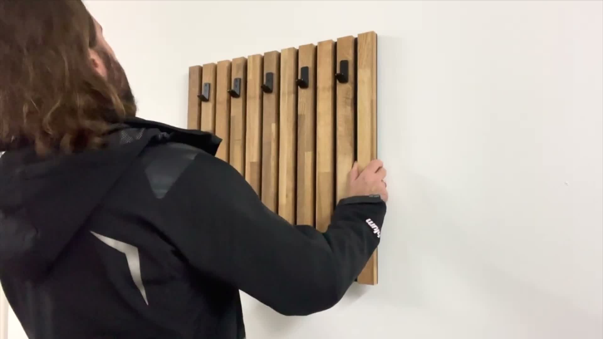 Kleiderhaken Holz Eiche Schwarz – Wandgarderobe Paneel Produktbild-Vorschau 7