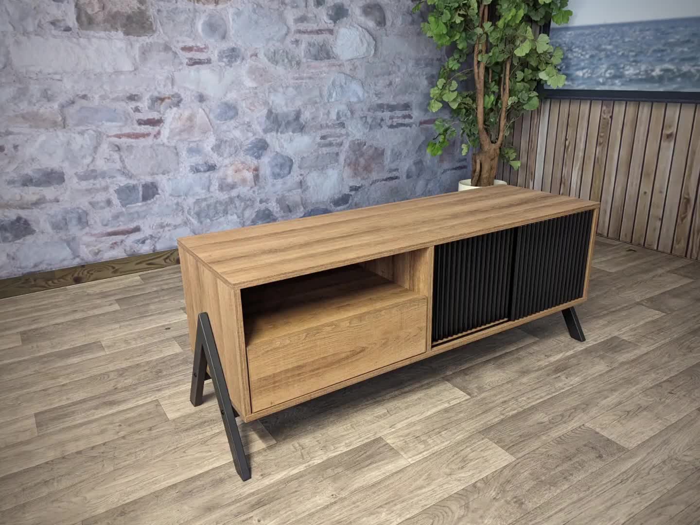 TV-Rack MCW-O40, Lowboard TV-Schrank Schiebetür Staufächer Produktbild-Vorschau 7
