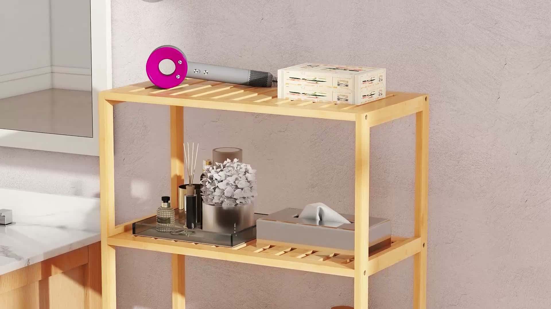kleankin Badezimmerschrank Bambus Badschrank hoch mit 2 Produktbild-Vorschau 7