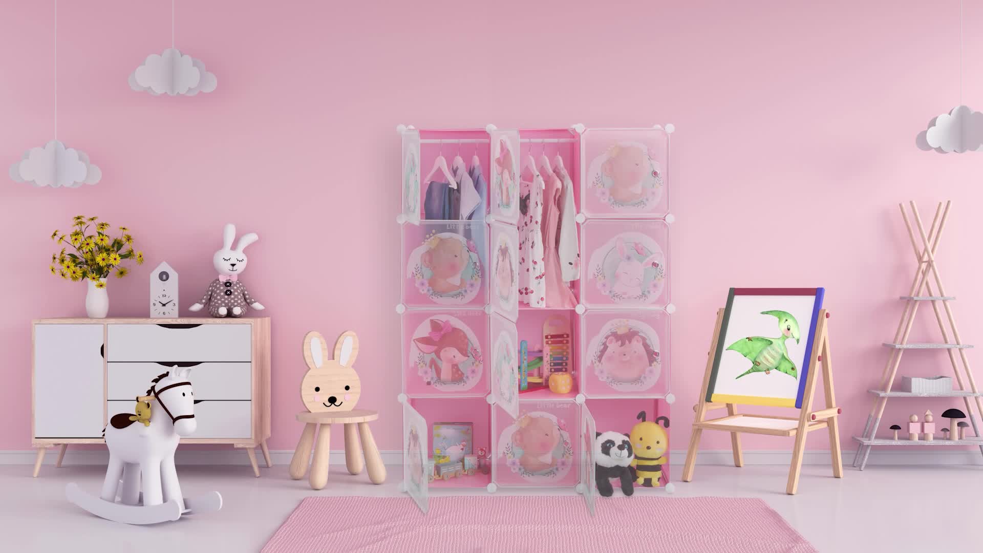 Relaxdays Steckregal Kinder, 2 Kleiderstangen, Türen mit Produktbild-Vorschau 7