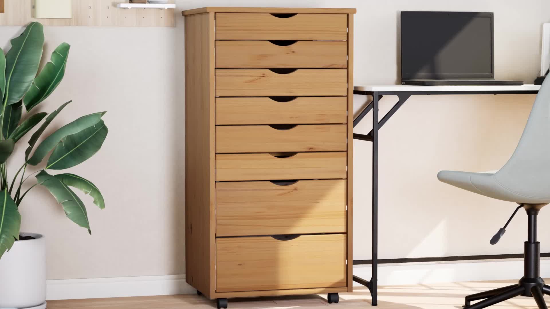 vidaXL Rollschrank mit Schubladen MOSS Honigbraun Produktbild-Vorschau 7
