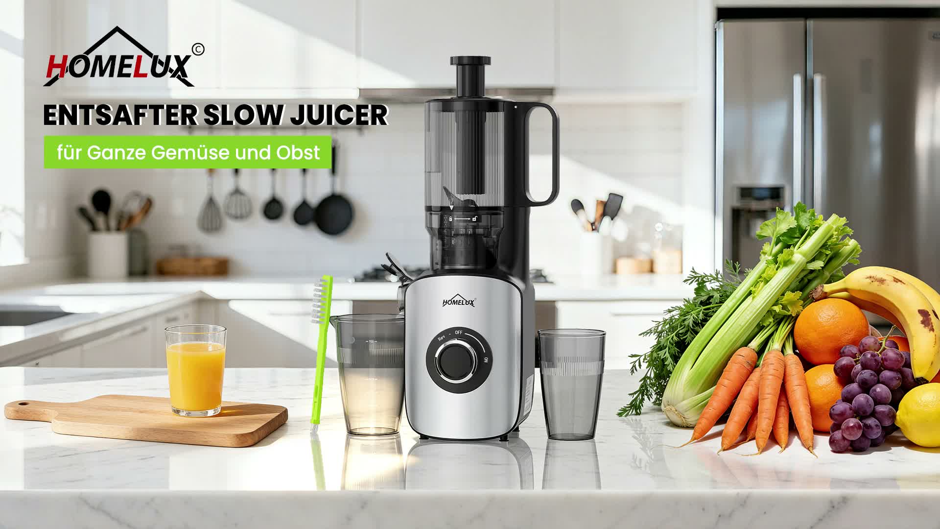 HOMELUX Entsafter 220W Slow Juicer 126 MM Einfüllschacht Produktbild-Vorschau 7