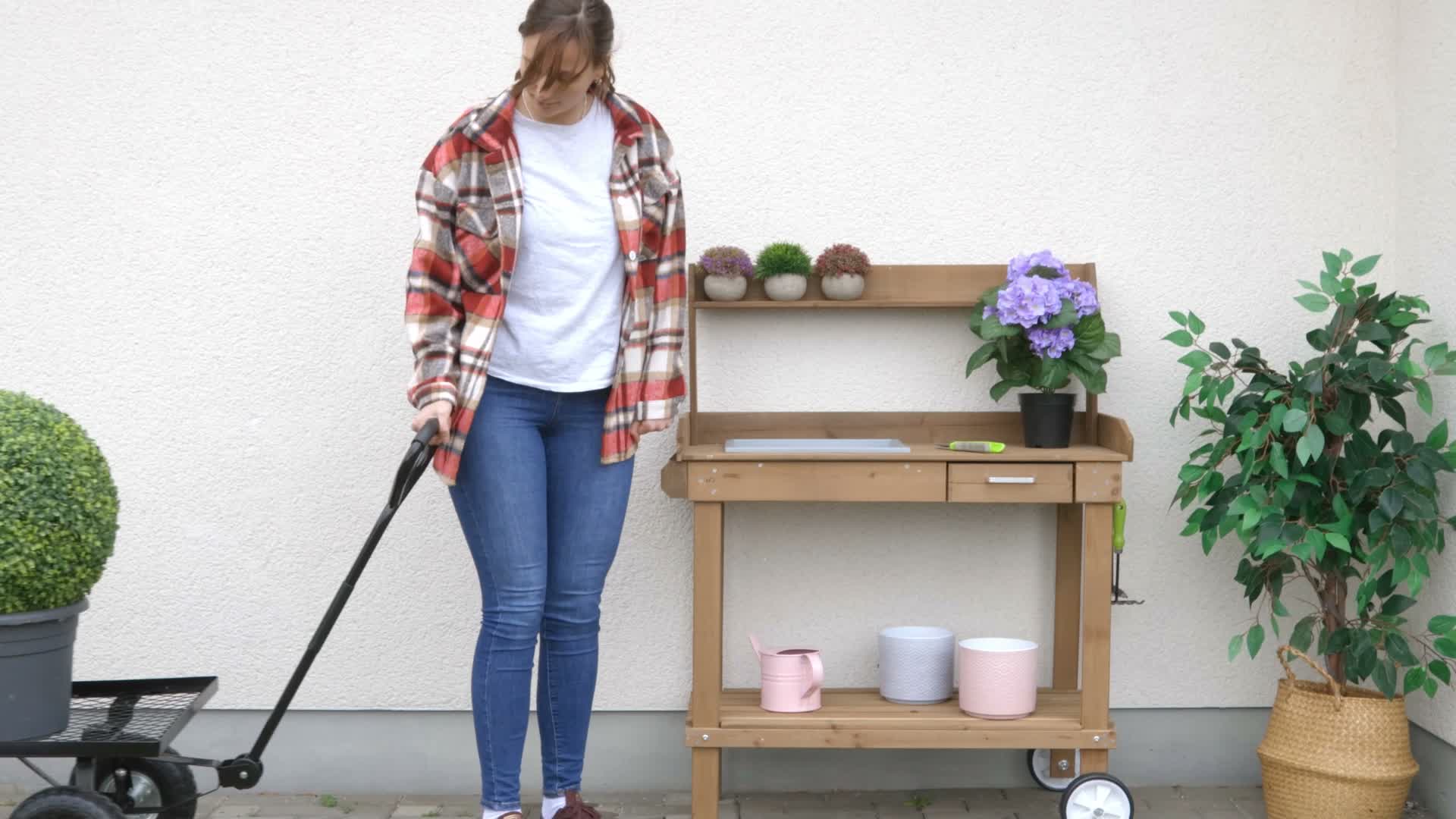 Relaxdays Handwagen flach, Garten, mit Luftbereifung, Produktbild-Vorschau 7