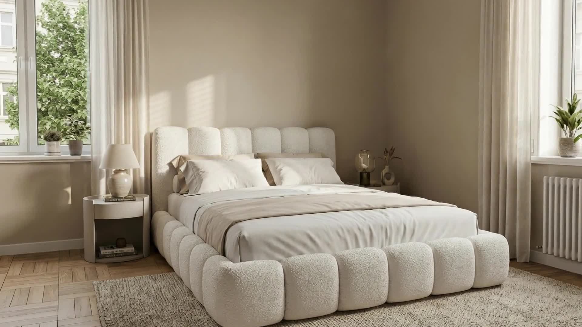 Polsterbett 160x200 cm - Bouclé Stoff - Weiß - mit Produktbild-Vorschau 7