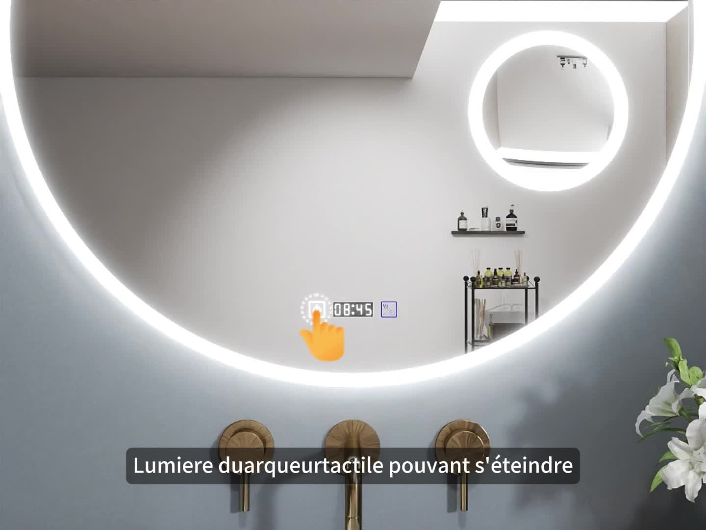 Miroir de salle de bain rond 60cm LED, horloge + loupe + Voir les images du produit 7