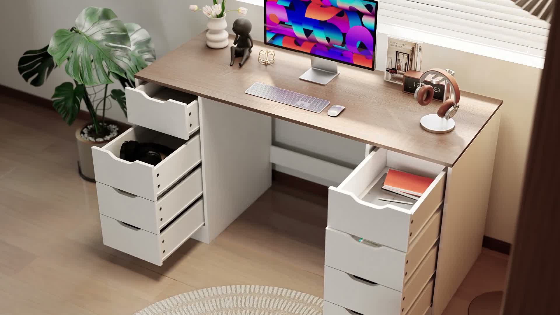 HOMCOM Schreibtisch mit 8 Schubladen Moderner Bürotisch 140 Produktbild-Vorschau 7