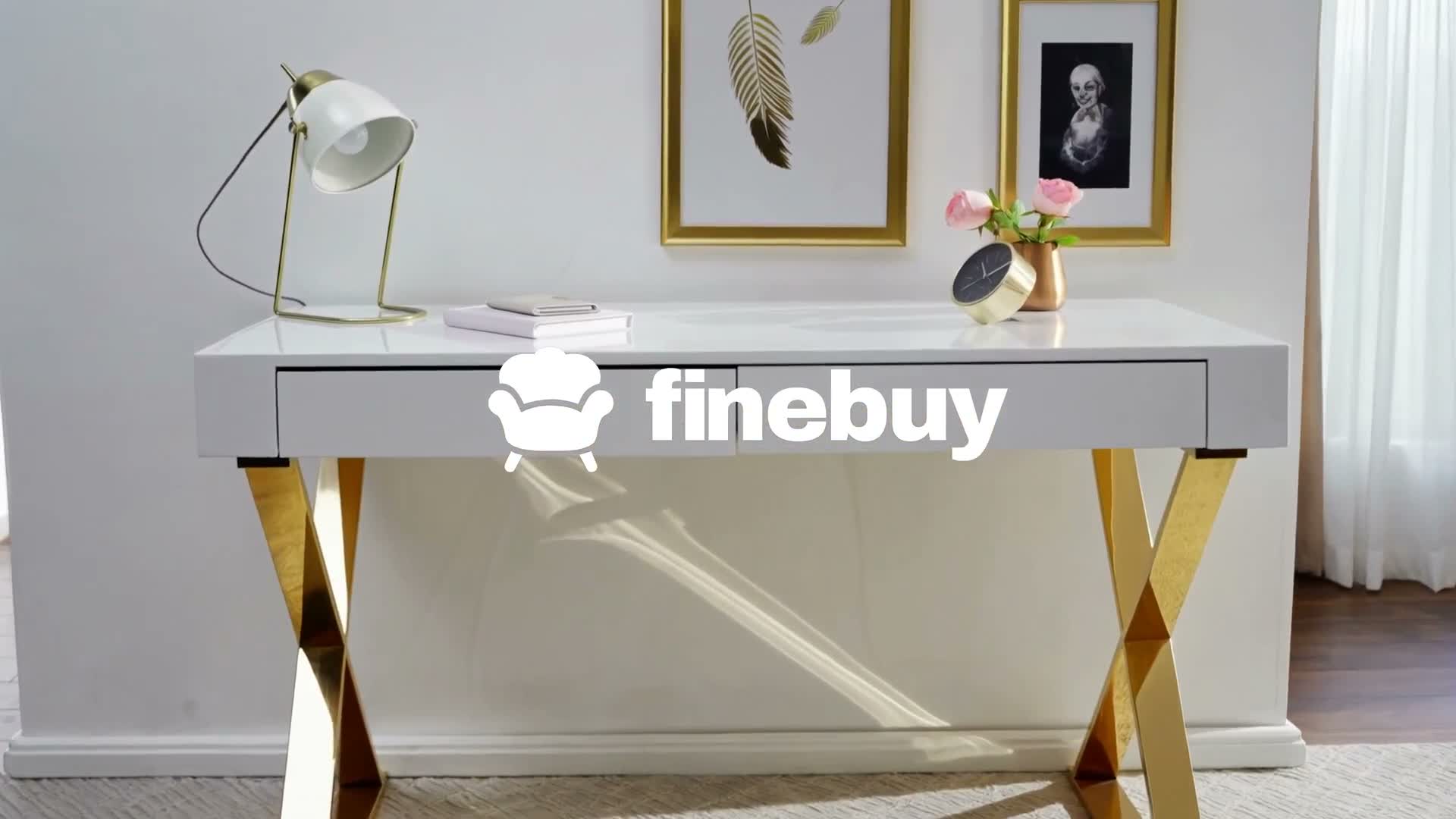 FineBuy Schreibtisch 118x76x57 cm Holz Hochglanz Weiß Produktbild-Vorschau 7