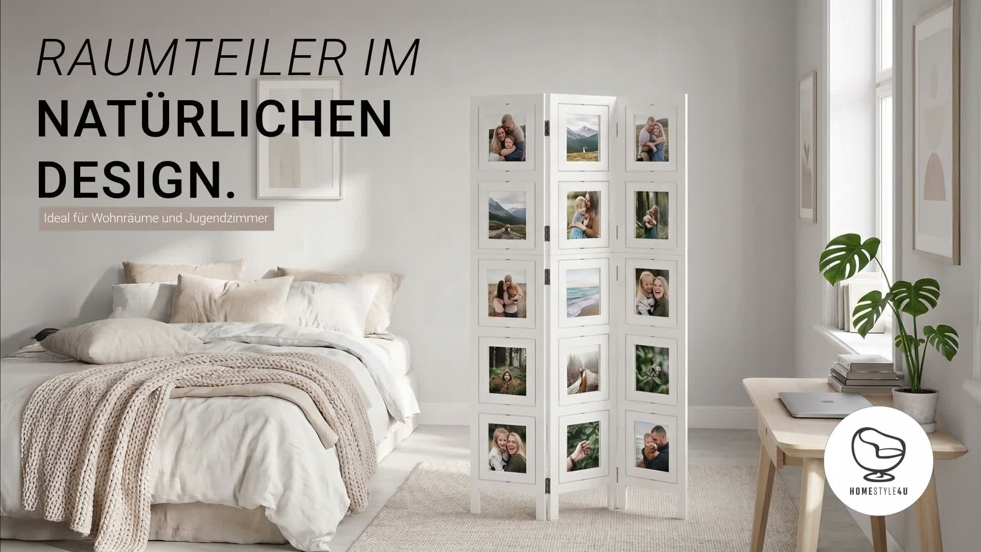 Homestyle4u Paravent Raumteiler 3 teilig Fotowand Holz Weiß Produktbild-Vorschau 7