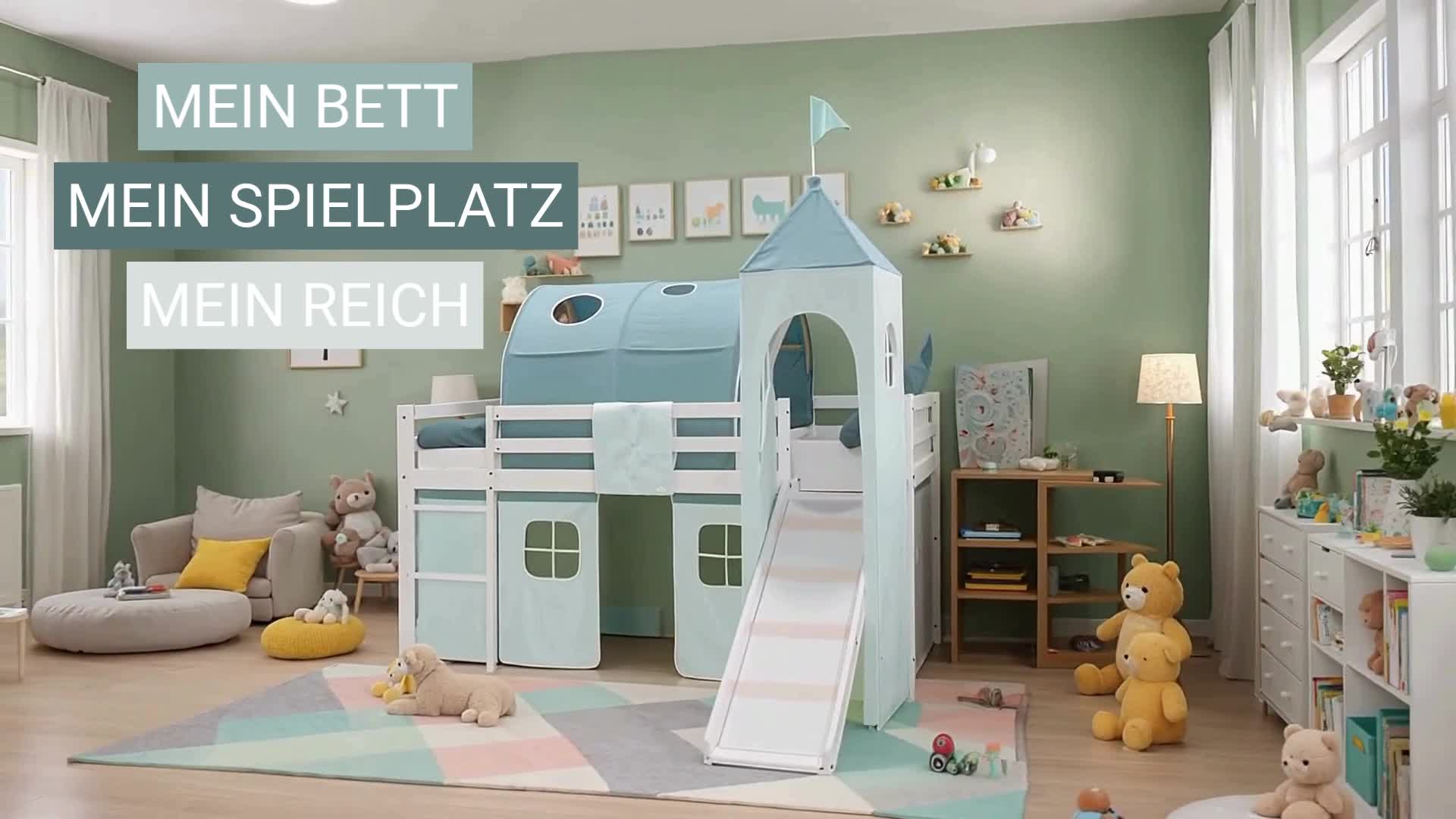 Homestyle4u Kinder Hochbett 90x200 Rutsche Vorhang Tunnel Produktbild-Vorschau 7