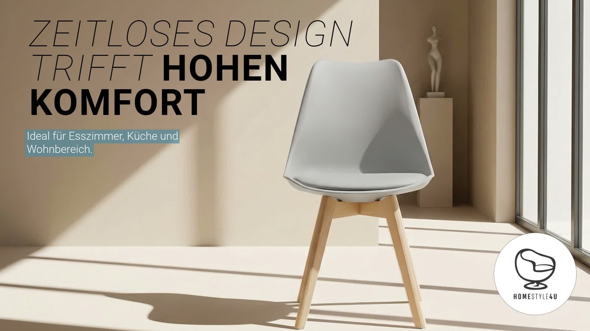 Küchenstuhl 4er Set Weiß Schalenstuhl Kunststoff Holzbeine Produktbild-Vorschau 7