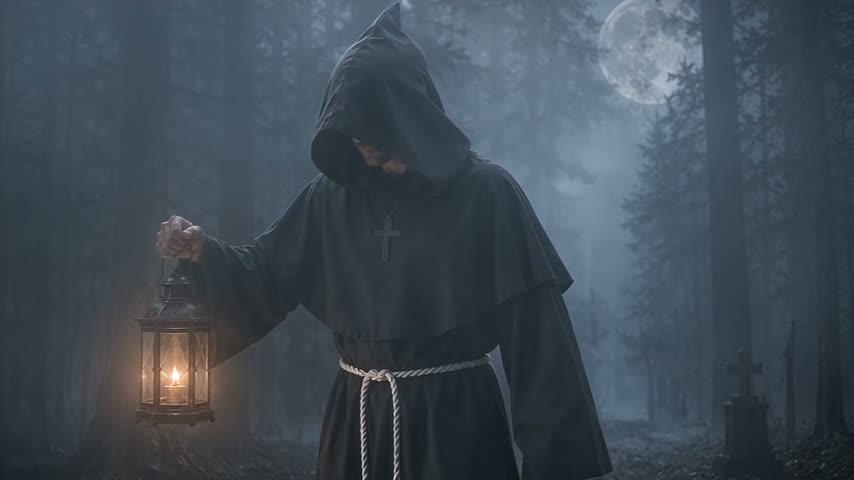 Mönch Kostüm Erwachsene – Schwarze Halloween Robe mit Produktbild-Vorschau 6