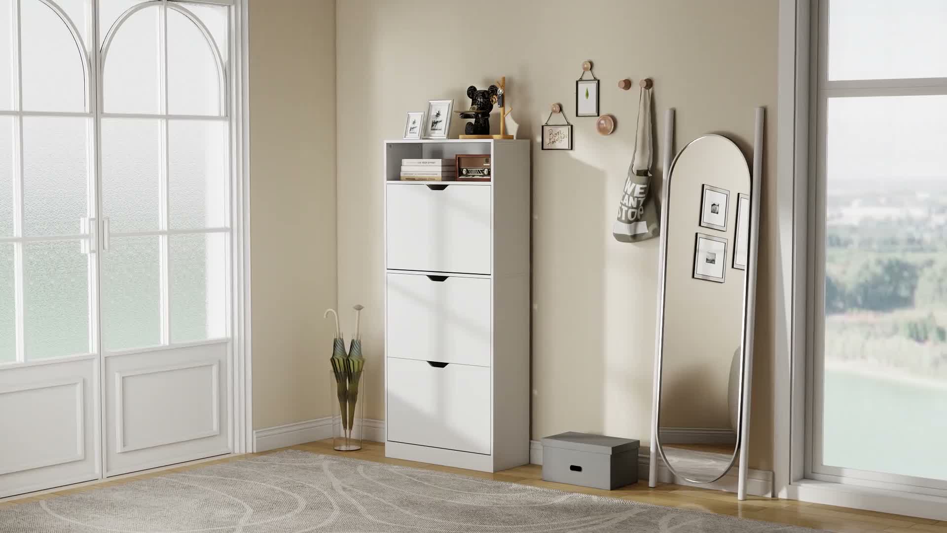 HOMCOM Schuhschrank Schmal mit 3 Klappen, Ablage, Produktbild-Vorschau 7