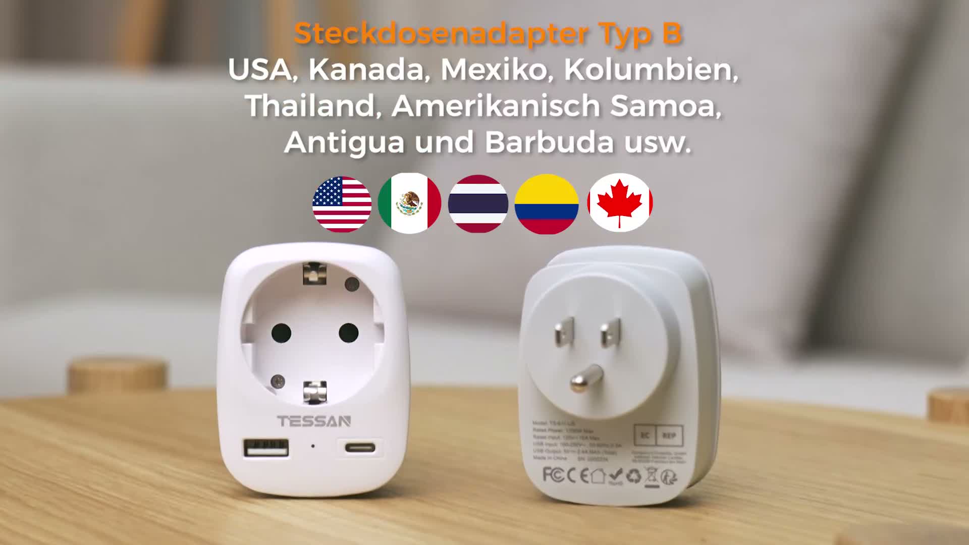 TESSAN 2er Pack USA Adapter Steckdose 3 in 1 Reiseadapter Produktbild-Vorschau 7