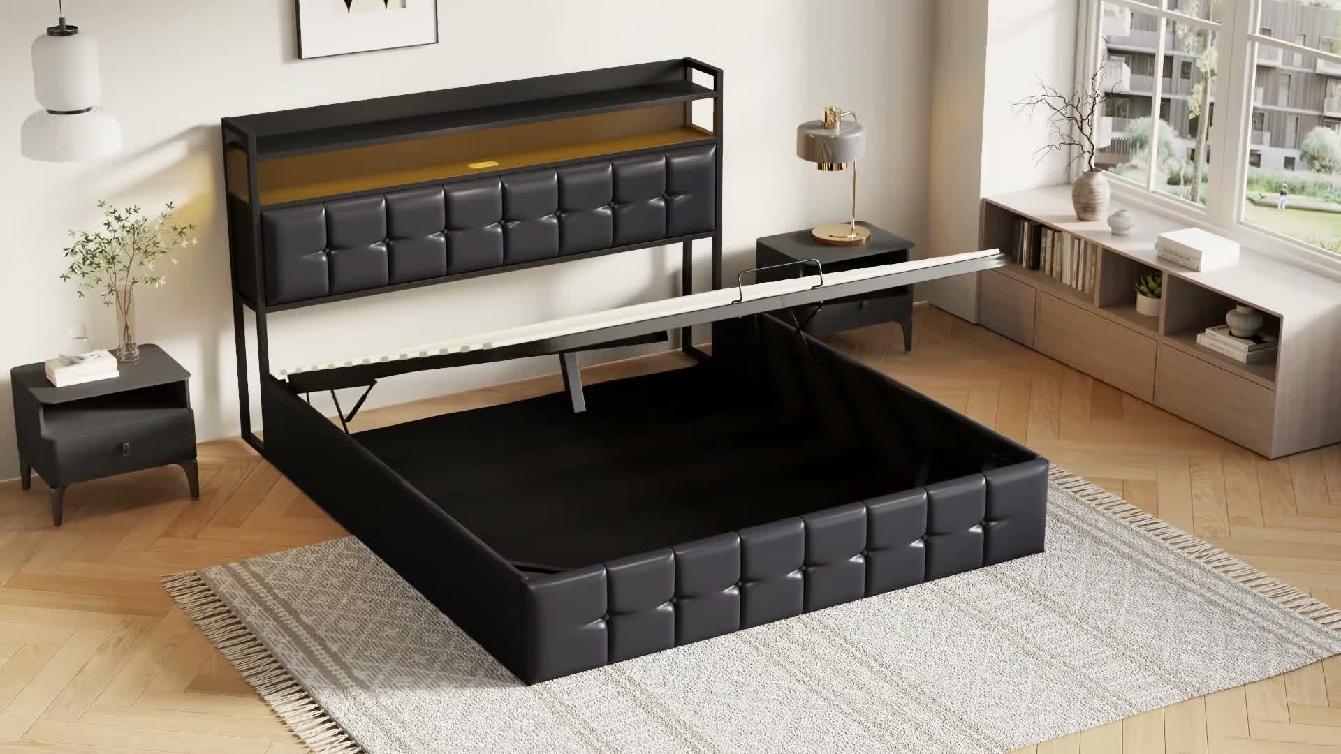 160 x 200 cm großes Bett mit Stauraum, LED-Beleuchtung, Produktbild-Vorschau 7