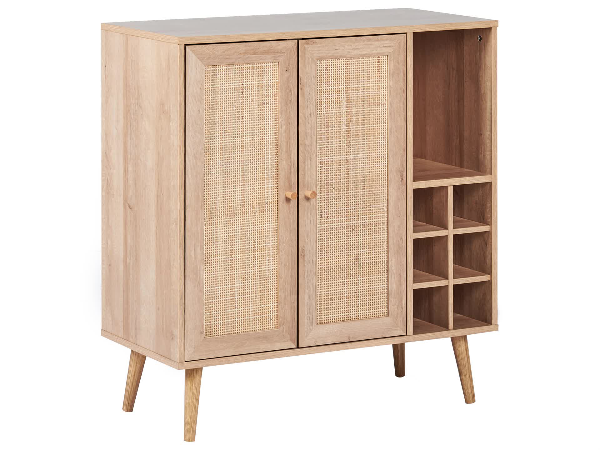 BELIANI Sideboard mit Weinregal Hellbraun mit Rattan Produktbild-Vorschau 7