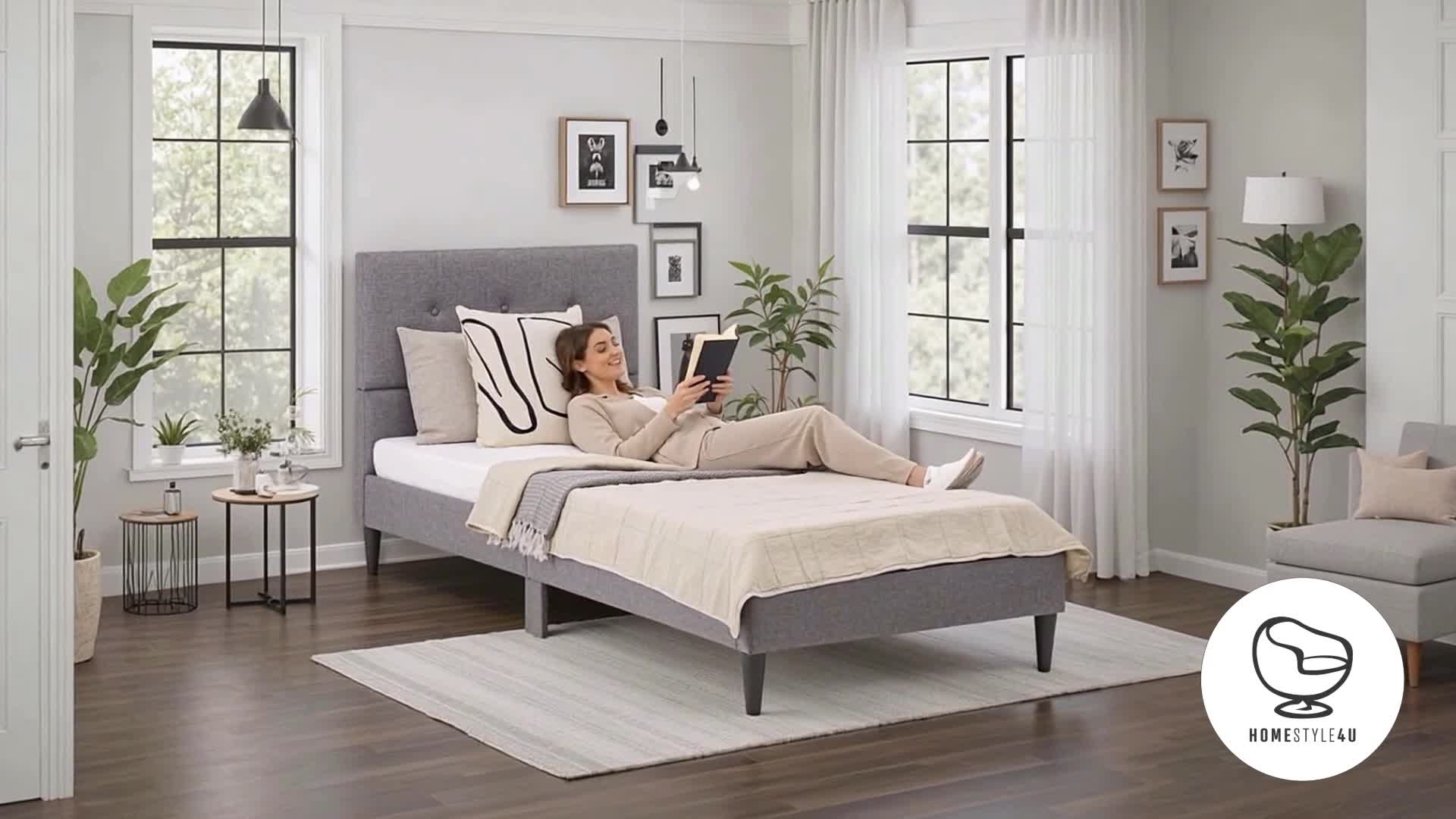 Homestyle4u Polsterbett 90x200 Jugendbett Grau Bettgestell Produktbild-Vorschau 7