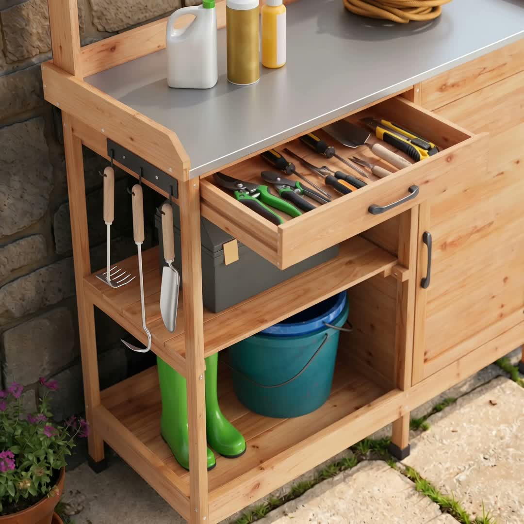 BEALIFE Pflanztisch mit Unterschrank  | Gartenschrank mit Produktbild-Vorschau 7
