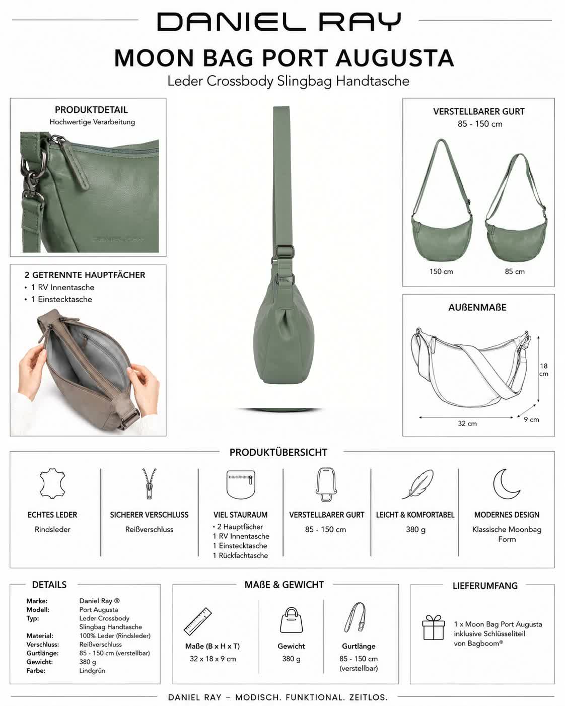 Handtasche Damen Moon Bag Tasche Moonbag Umhängetasche Produktbild-Vorschau 7