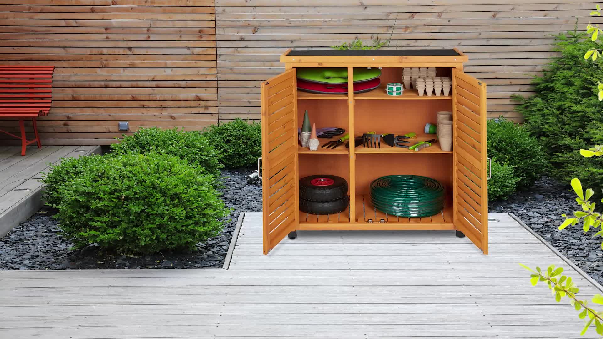 Relaxdays Gartenschrank, 3 Fächer, Flachdach mit Neigung, Produktbild-Vorschau 7